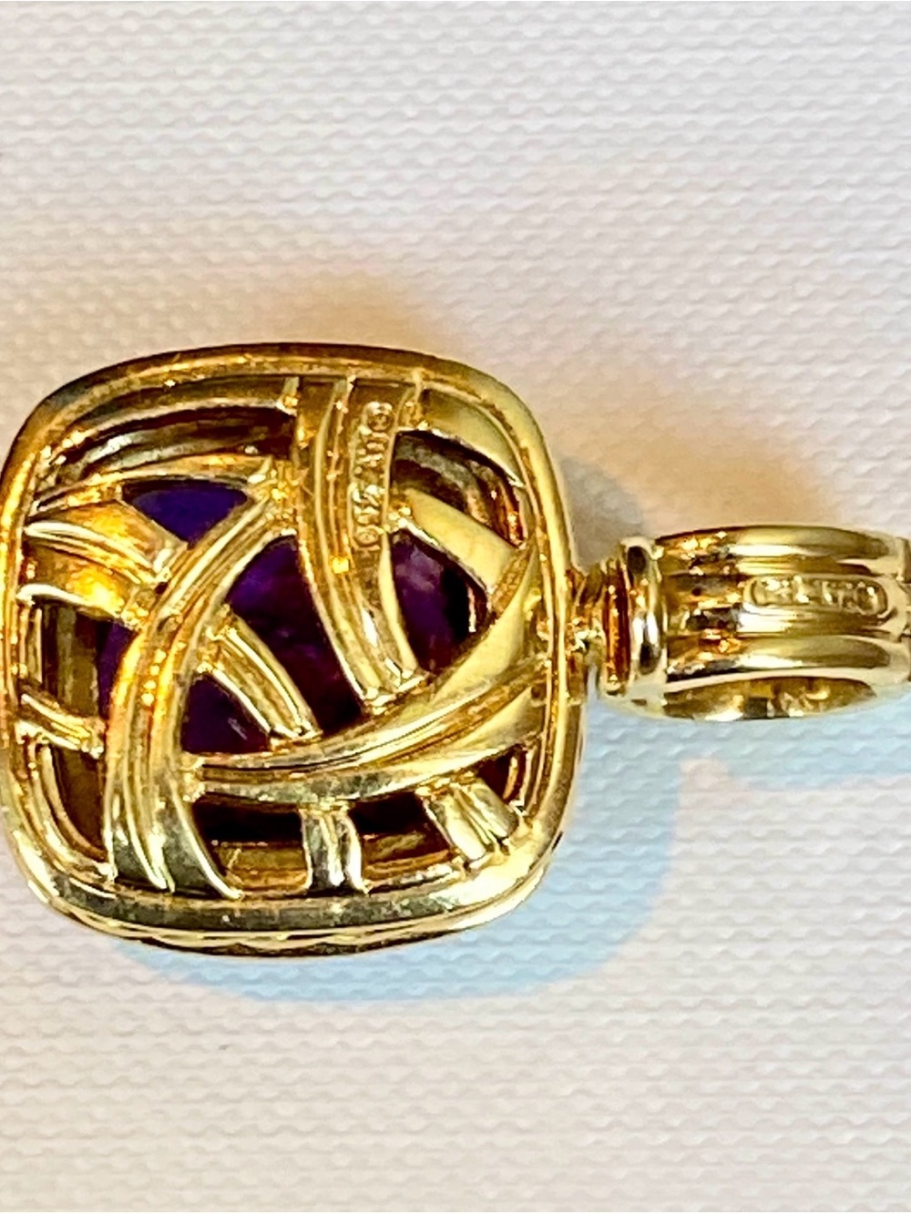 David Yurman 18k Gold Amethyst and Diamond Enhancer Pendant 30mm 17.5gr - Picture 5 of 8